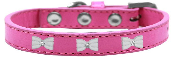 White Bow Widget Dog Collar Bright Pink Size 16